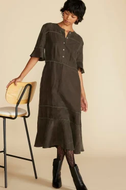Dresses^Amour Vert Adaline Embroidered Cupro Dress OliveGreen
