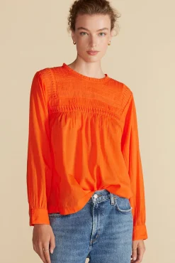 Blouses & Shirts|Tops^Amour Vert Aida Long Sleeve Organic Cotton Blouse ClementineOrange