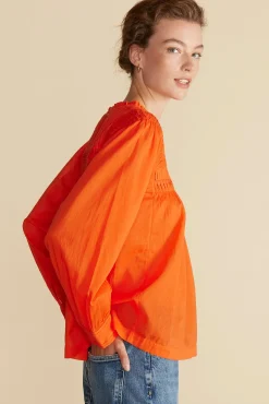 Blouses & Shirts|Tops^Amour Vert Aida Long Sleeve Organic Cotton Blouse ClementineOrange