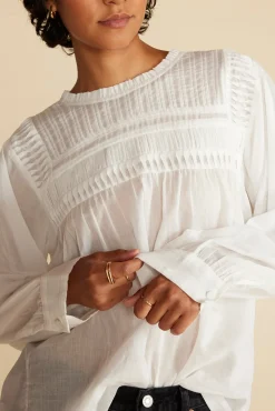 Blouses & Shirts|Tops^Amour Vert Aida Long Sleeve Organic Cotton Blouse White