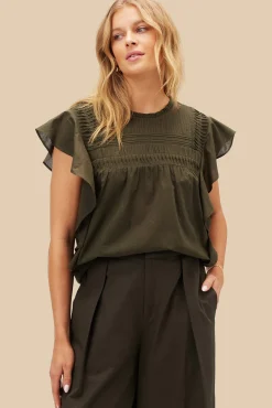 Blouses & Shirts|Tops^Amour Vert Aida Organic Cotton Blouse OliveGreen