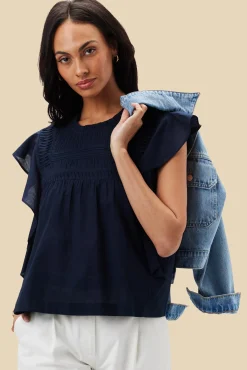 Blouses & Shirts|Tops^Amour Vert Aida Organic Cotton Blouse NavyBlue