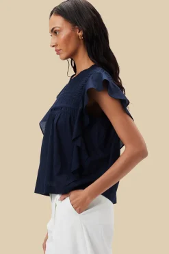 Blouses & Shirts|Tops^Amour Vert Aida Organic Cotton Blouse NavyBlue