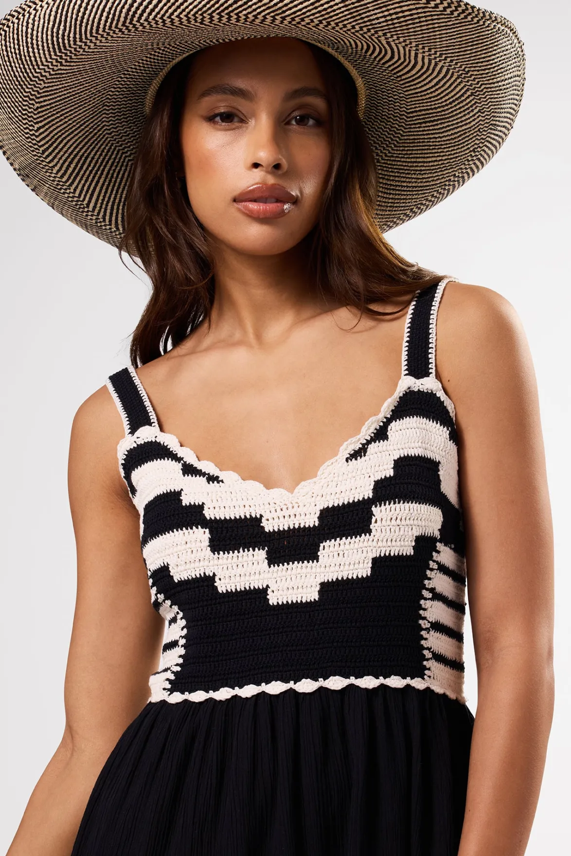 Dresses|Clearance^Amour Vert Anais Organic Cotton Crochet Dress BlackWhite