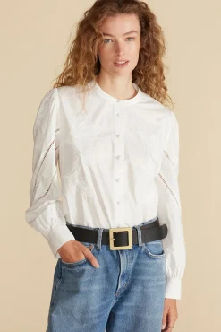 Blouses & Shirts|Tops^Amour Vert Angelique Puff Sleeve Poplin Blouse White