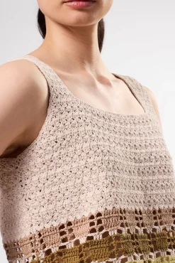 Tops|Clearance^Amour Vert Antibes Crochet Tank EcruMultiStripe
