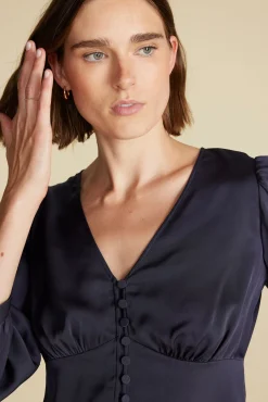 Blouses & Shirts|Tops^Amour Vert Aurelie Stretch Silk Bustier Blouse NightSkyBlue