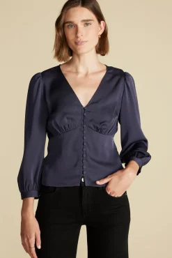 Blouses & Shirts|Tops^Amour Vert Aurelie Stretch Silk Bustier Blouse NightSkyBlue