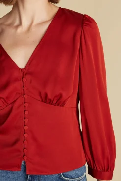 Blouses & Shirts|Tops^Amour Vert Aurelie Stretch Silk Bustier Blouse Rust