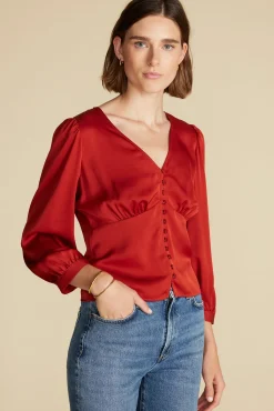 Blouses & Shirts|Tops^Amour Vert Aurelie Stretch Silk Bustier Blouse Rust