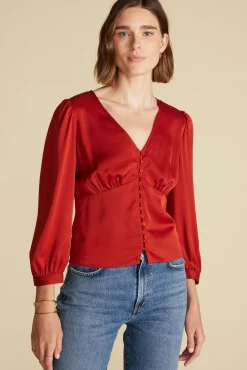 Blouses & Shirts|Tops^Amour Vert Aurelie Stretch Silk Bustier Blouse Rust
