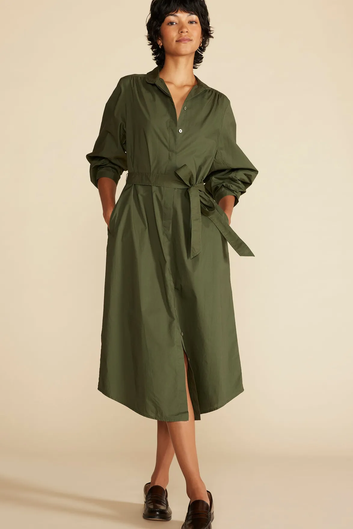 Dresses^Amour Vert Averi Organic Cotton Shirt Dress OliveGreen