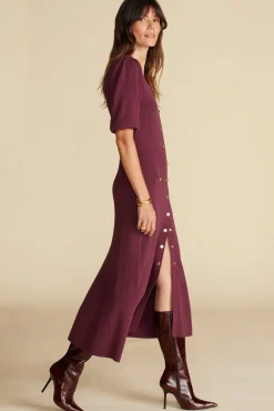 Dresses^Amour Vert Benoite Knit Shirt Dress Burgundy