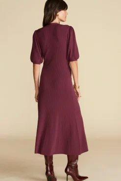 Dresses^Amour Vert Benoite Knit Shirt Dress Burgundy