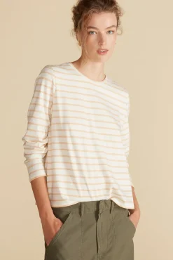 Tops|Tees^Amour Vert Berkeley Long Sleeve Tee IvoryandBiscottiBeigeStripe