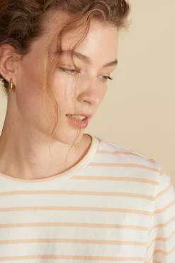 Tops|Tees^Amour Vert Berkeley Long Sleeve Tee IvoryandBiscottiBeigeStripe