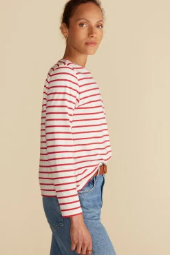 Tops|Tees^Amour Vert Berkeley Long Sleeve Tee IvoryandRedStripe