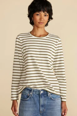 Tops|Tees^Amour Vert Berkeley Long Sleeve Tee IvoryandOliveGreenStripe