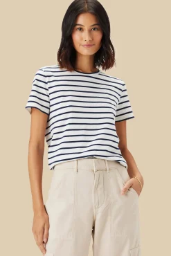 Tops|Tees^Amour Vert Berkeley Organic Cotton Tee IvoryNavyBlueStripe