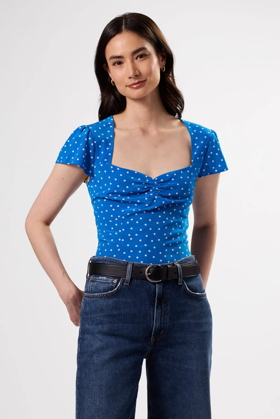 Tops|Clearance^Amour Vert Beryl Washable Silk Blouse RivieraDotTurquoise