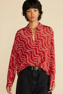 Tops|Blouses & Shirts^Amour Vert Bixby Washable Silk Blouse RustVannesFloralPrint