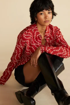 Tops|Blouses & Shirts^Amour Vert Bixby Washable Silk Blouse RustVannesFloralPrint
