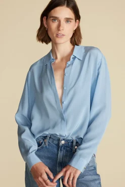 Tops|Blouses & Shirts^Amour Vert Bixby Washable Silk Blouse SkyBlue