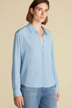 Tops|Blouses & Shirts^Amour Vert Bixby Washable Silk Blouse SkyBlue