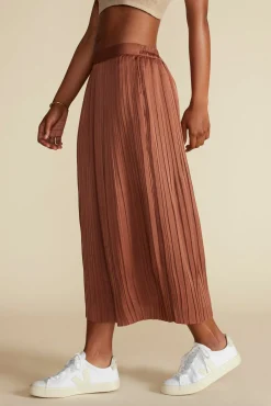 Skirts|Clearance^Amour Vert Blaze Pleated Recycled Sateen Skirt Cafe
