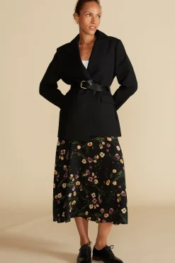 Skirts^Amour Vert Blaze Washable Silk Skirt BlackMargeuritteWildflowerPrint