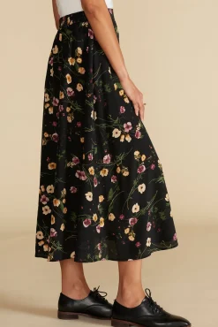 Skirts^Amour Vert Blaze Washable Silk Skirt BlackMargeuritteWildflowerPrint