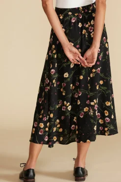 Skirts^Amour Vert Blaze Washable Silk Skirt BlackMargeuritteWildflowerPrint