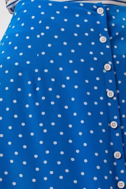 Skirts|Clearance^Amour Vert Button Front Washable Silk Skirt RivieraDotTurquoise