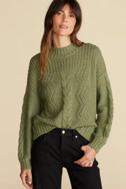 Sweaters & Cardigans^Amour Vert Cameryn Cable Knit Wool Sweater OliveGreen