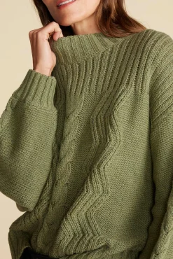 Sweaters & Cardigans^Amour Vert Cameryn Cable Knit Wool Sweater OliveGreen