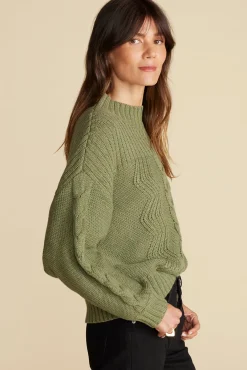 Sweaters & Cardigans^Amour Vert Cameryn Cable Knit Wool Sweater OliveGreen