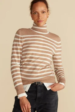 Sweaters & Cardigans|Clearance^Amour Vert Carrie Turtleneck Cashmere Sweater CamelandIvoryStripe