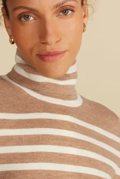 Sweaters & Cardigans|Clearance^Amour Vert Carrie Turtleneck Cashmere Sweater CamelandIvoryStripe