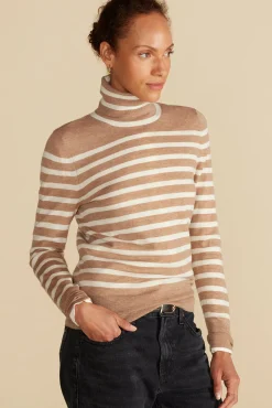Sweaters & Cardigans|Clearance^Amour Vert Carrie Turtleneck Cashmere Sweater CamelandIvoryStripe