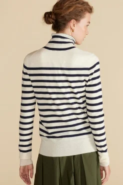 Sweaters & Cardigans|Clearance^Amour Vert Carrie Turtleneck Cashmere Sweater IvoryandNavyBlueStripe