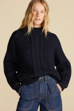 Sweaters & Cardigans^Amour Vert Celeste Cable Cotton Merino Sweater NavyBlue