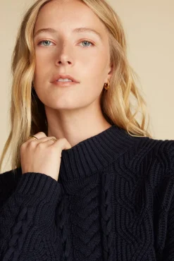 Sweaters & Cardigans^Amour Vert Celeste Cable Cotton Merino Sweater NavyBlue