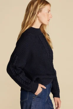 Sweaters & Cardigans^Amour Vert Celeste Cable Cotton Merino Sweater NavyBlue