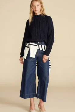 Sweaters & Cardigans^Amour Vert Celeste Cable Cotton Merino Sweater NavyBlue