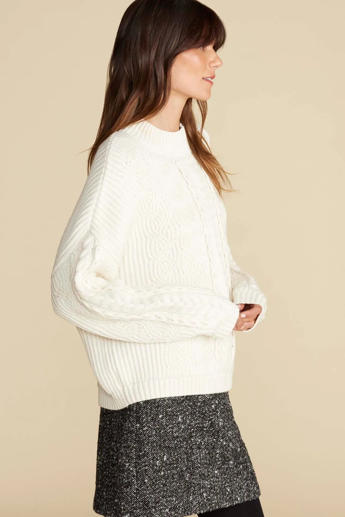 Sweaters & Cardigans^Amour Vert Celeste Cable Cotton Merino Sweater Ivory