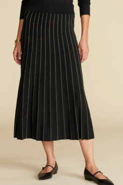 Skirts^Amour Vert Cerise Metallic Knit Midi Skirt BlackandGold