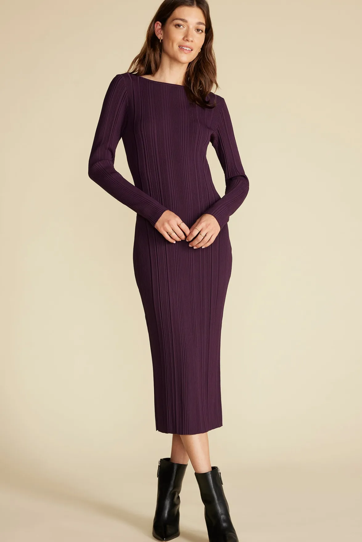 Dresses|Clearance^Amour Vert Chantae Boatneck Rib Dress PurpleFig