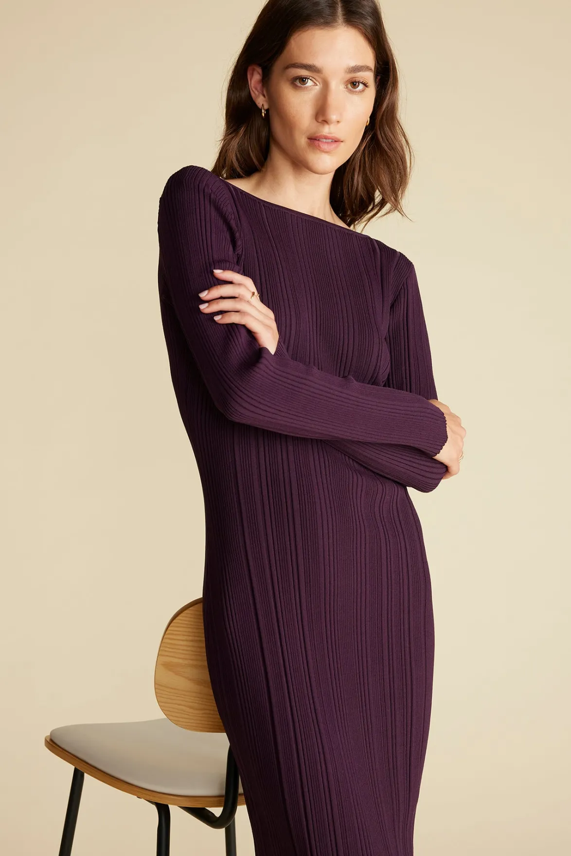 Dresses|Clearance^Amour Vert Chantae Boatneck Rib Dress PurpleFig