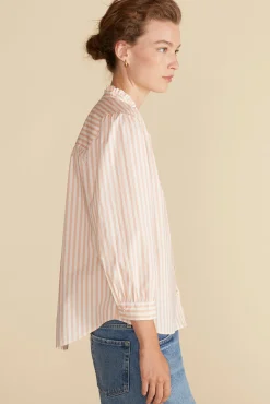 Blouses & Shirts|Tops^Amour Vert Charlotte Organic Cotton Blouse ApricotandIvoryStripe