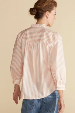 Blouses & Shirts|Tops^Amour Vert Charlotte Organic Cotton Blouse ApricotandIvoryStripe